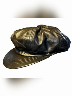 Black Genuine Leather Driving Cap Newsboy Hat 57mm Med